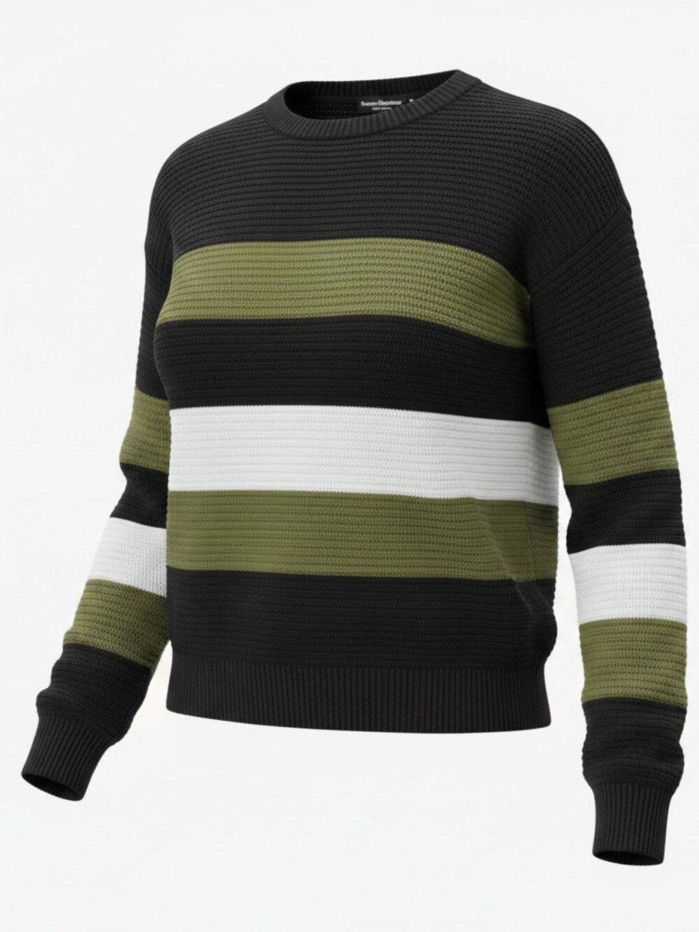 Maison Marcallier Striped Knit Sweater - Olive Green / Black / White - Size S